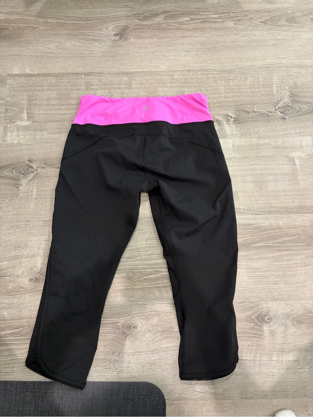 Women’s Black Lulu Capri Leggings with Pink Waistband